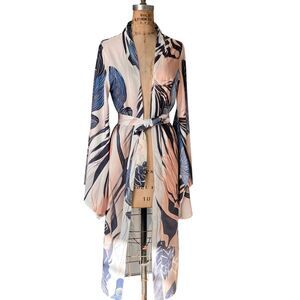 Abstract Floral Print Belted Robe Size Small